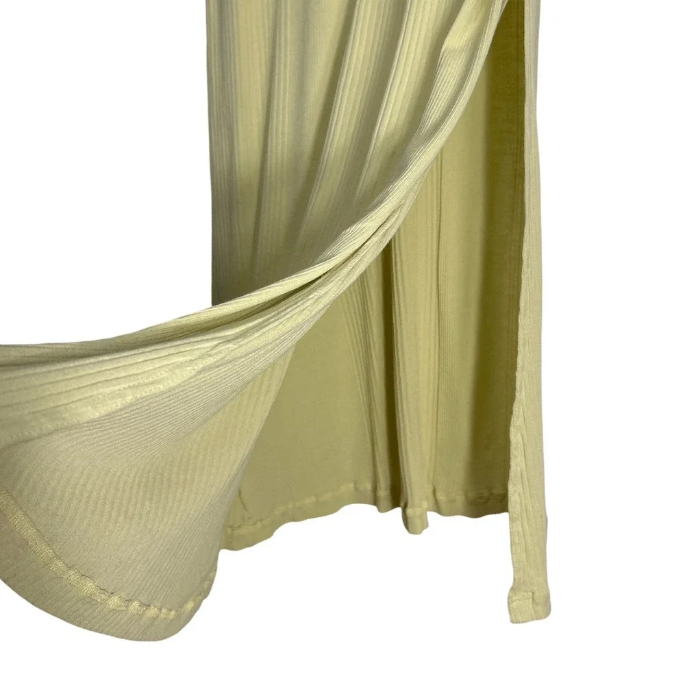 VTG Free People Free-est Vance Ribbed Slit Leg Maxi Dress Yellow-Green  Cotton S